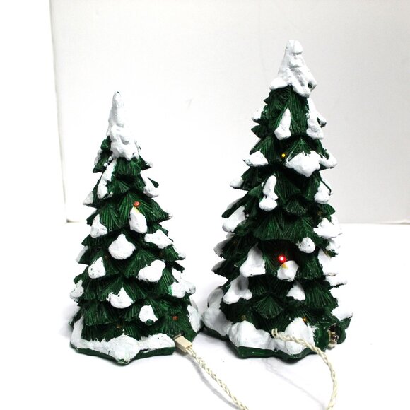 Dept 56 Village Accessory Snow Capped Covered Pine Trees Set of 2 #52604 WORKS! - Picture 7 of 7